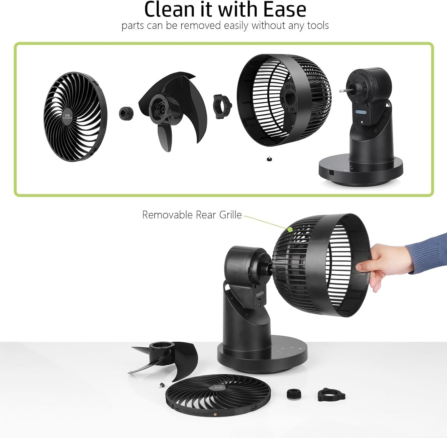 8" USB Air Circulator Fan – 360°+70° Oscillation 8-Speed Quiet Cooling Black