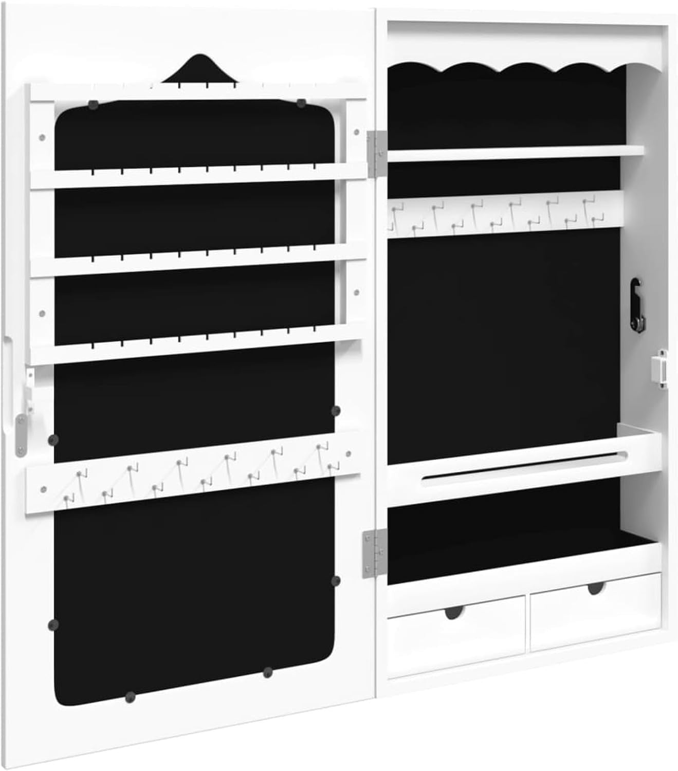 White Wall Mounted Mirror Jewelry Cabinet Lockable Storage with Drawers