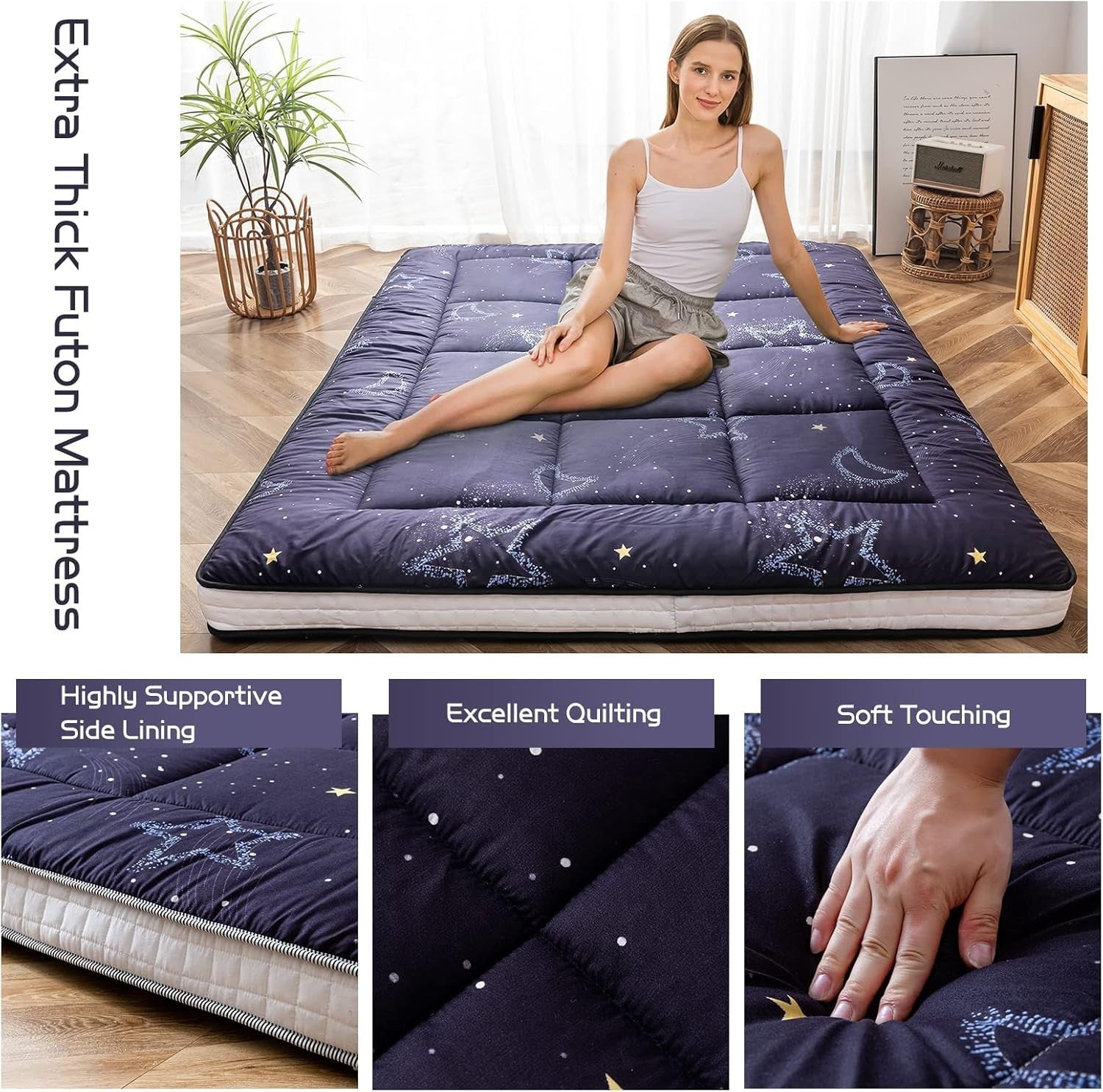 Japanese Futon Mattress Thick Floor Bed Topper Plush Sleeping Pad Double Size