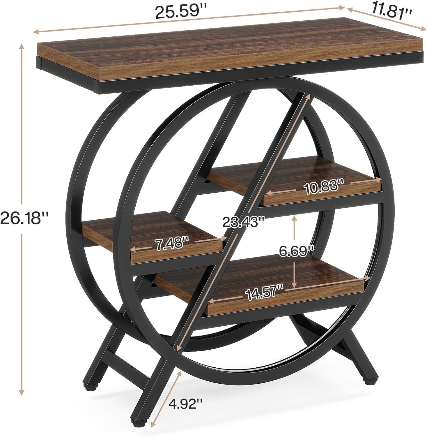 3-Tier Rustic Brown Side Table with Storage, Industrial Sofa & Nightstand