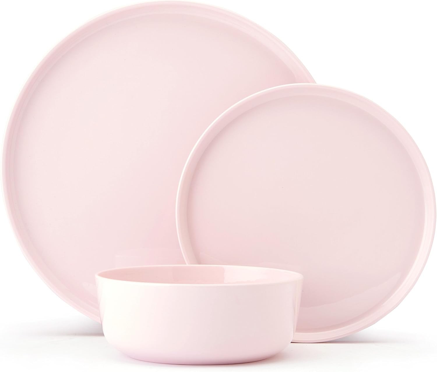 12pc Bone China Dinnerware Set Pink Lightweight Plates Bowls Service for 4