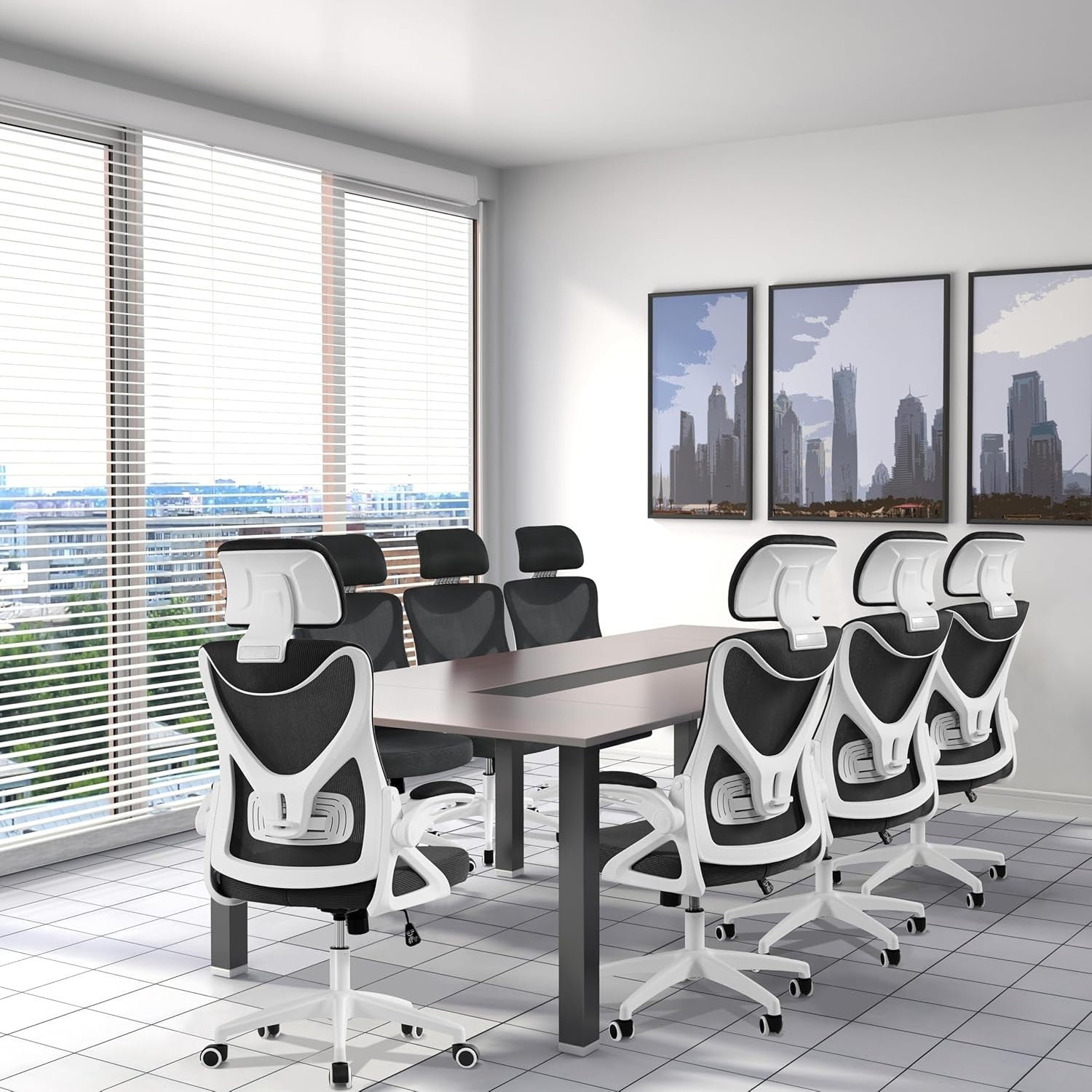Mesh Ergonomic Office Chair Tall Back Adjustable Headrest Lumbar Flip-Up Arms Wh