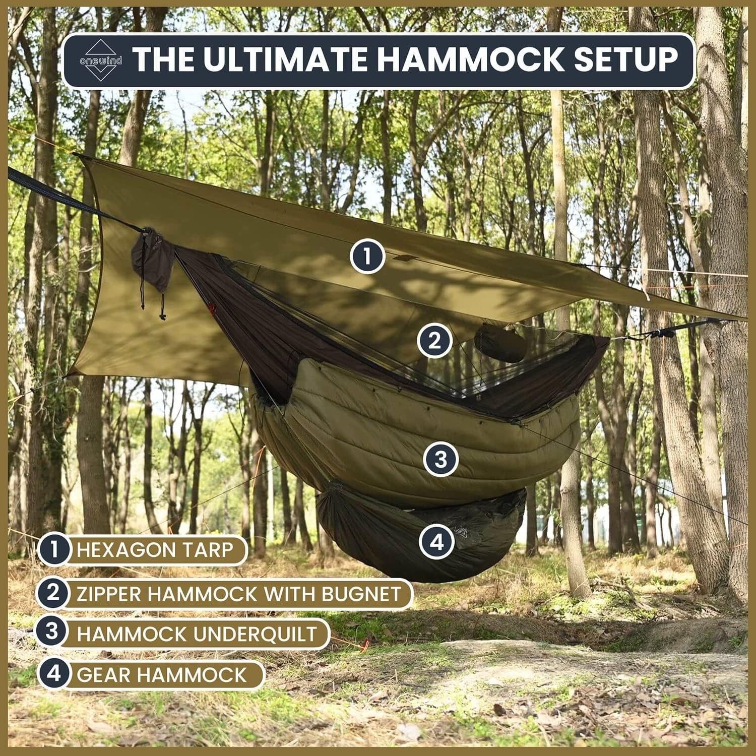 Lightweight Double Camping Hammock with Mosquito Net & Adjustable Ridgeline