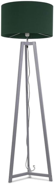 Grey Wooden Tripod Floor Lamp Forest Green Drum Shade LED Light
