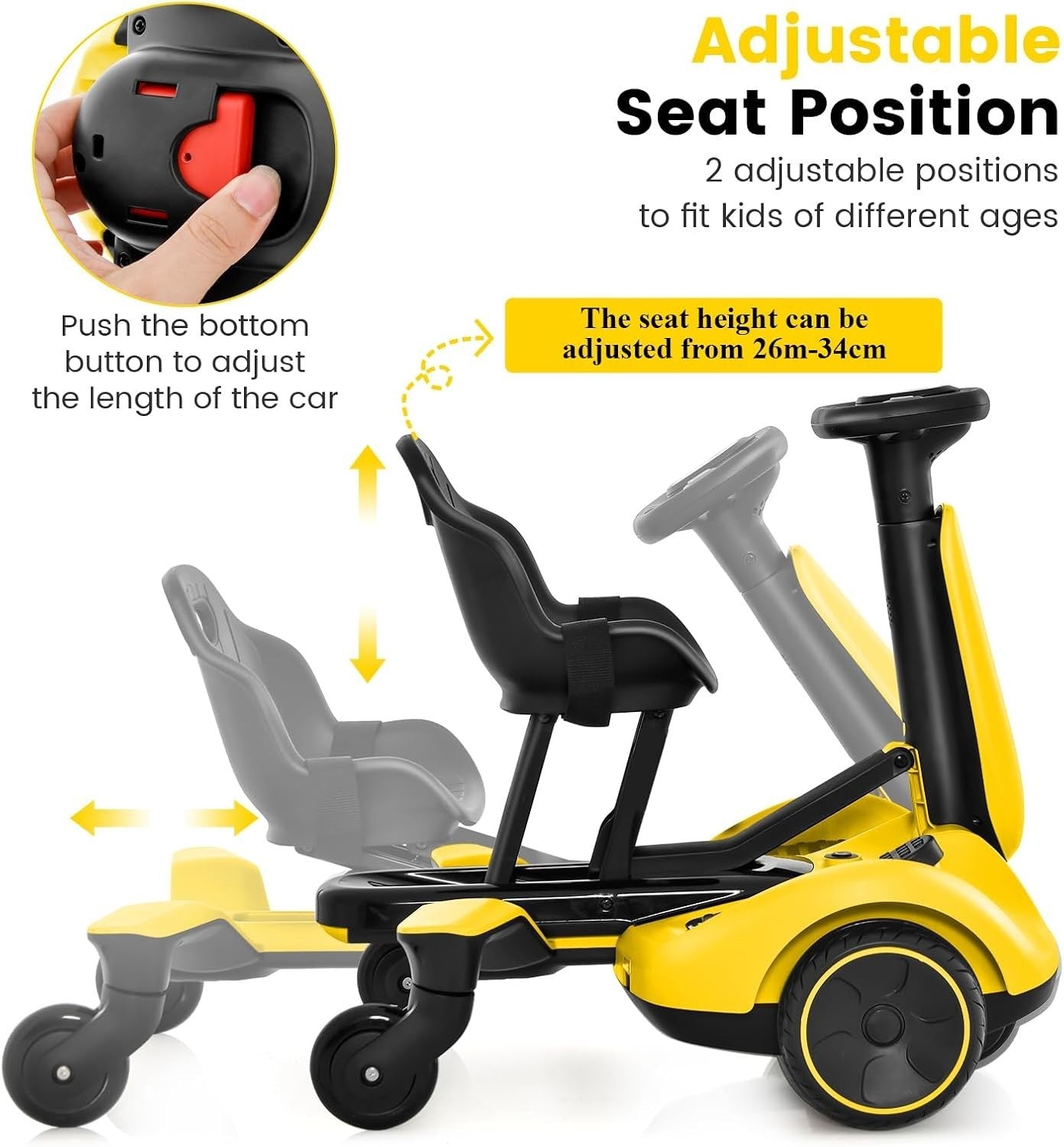 Kids Electric Racing Kart 6V 360° Drift Car Adjustable Seat Yellow 3-8Y