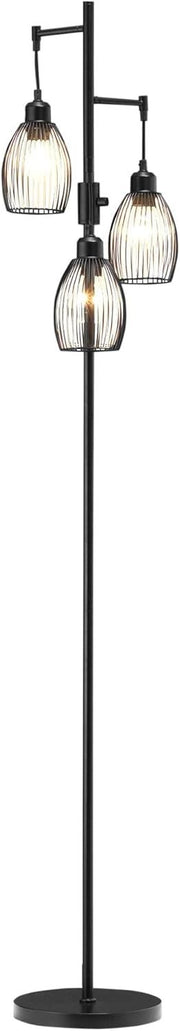 Industrial 3 Light Floor Lamp Dimmable Steel Cage Standing Lamp Black