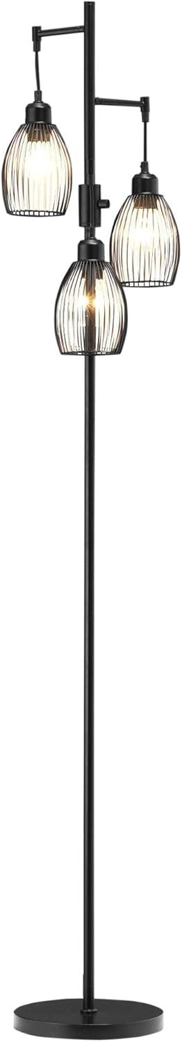 Industrial 3 Light Floor Lamp Dimmable Steel Cage Standing Lamp Black
