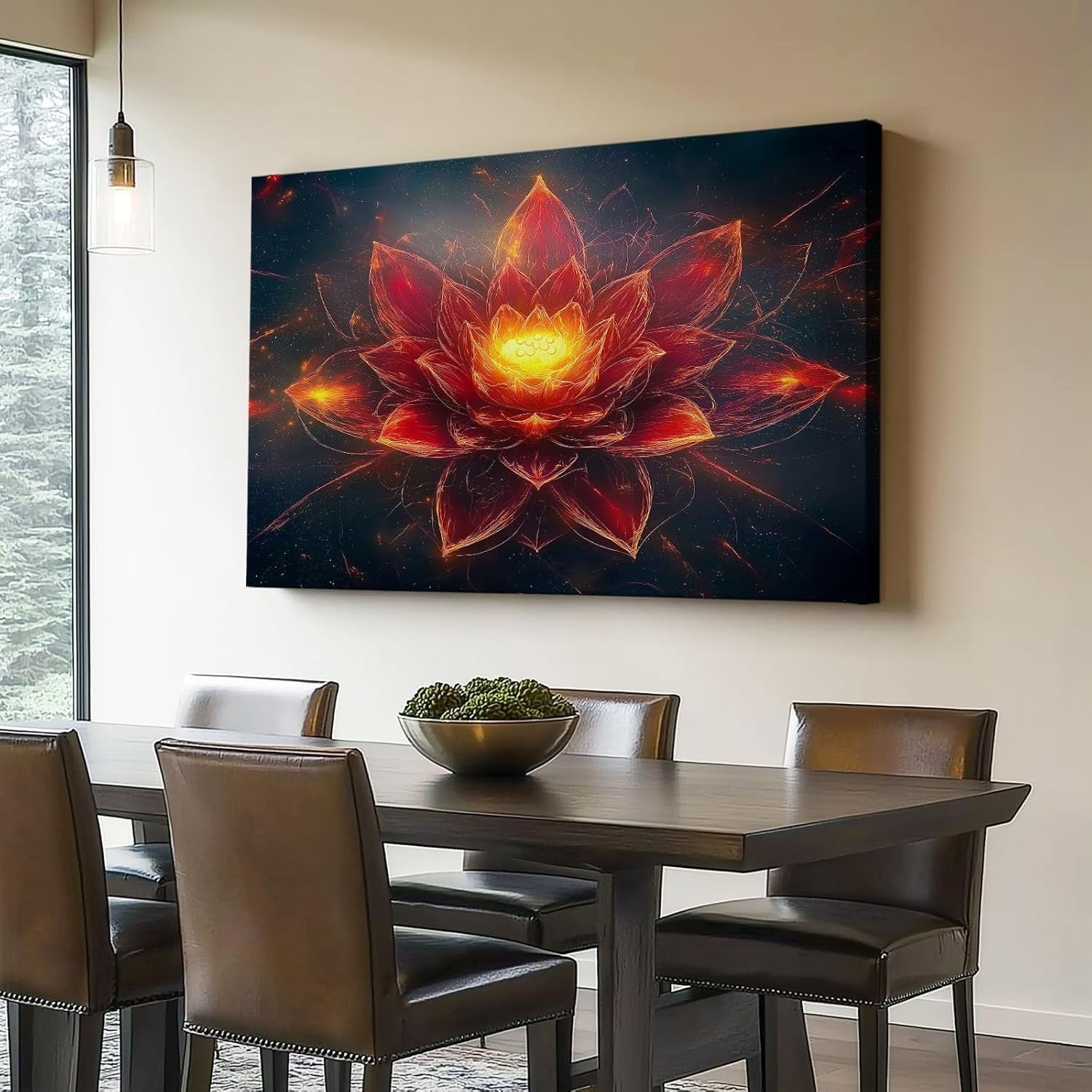 Extra Large Lotus Canvas Wall Art 100x50cm Red Orange Modern