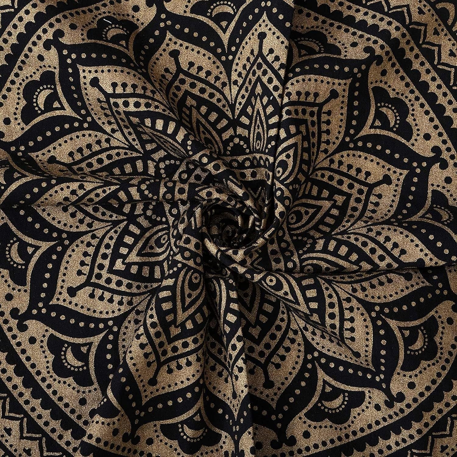 Black Gold Mandala Tapestry 52x82in Boho Wall Hanging Cotton