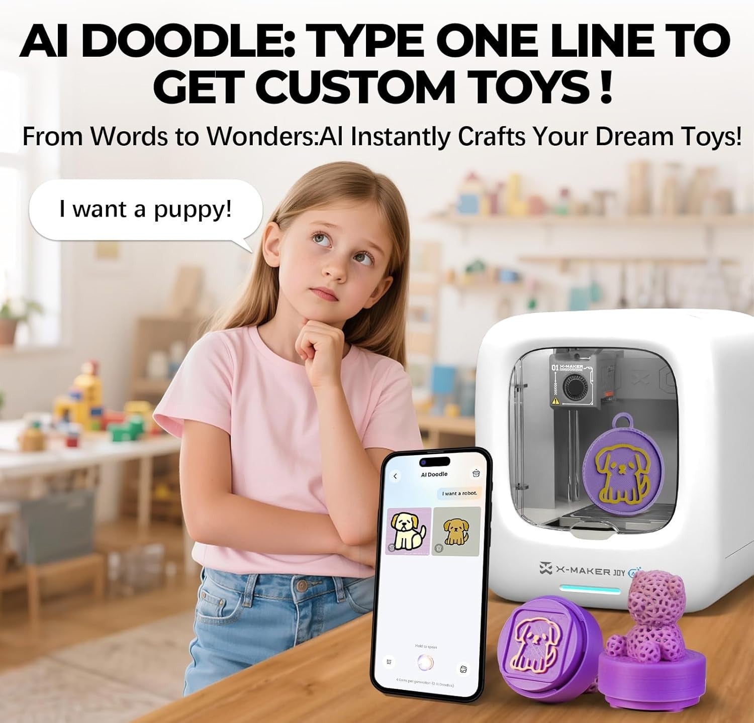 AI Kids 3D Printer App Control Toy Library Fast Print Camera Safe