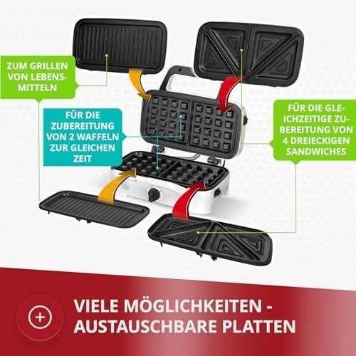 3-in-1 Sandwich, Waffle & Grill Machine Interchangeable Plates 1200W
