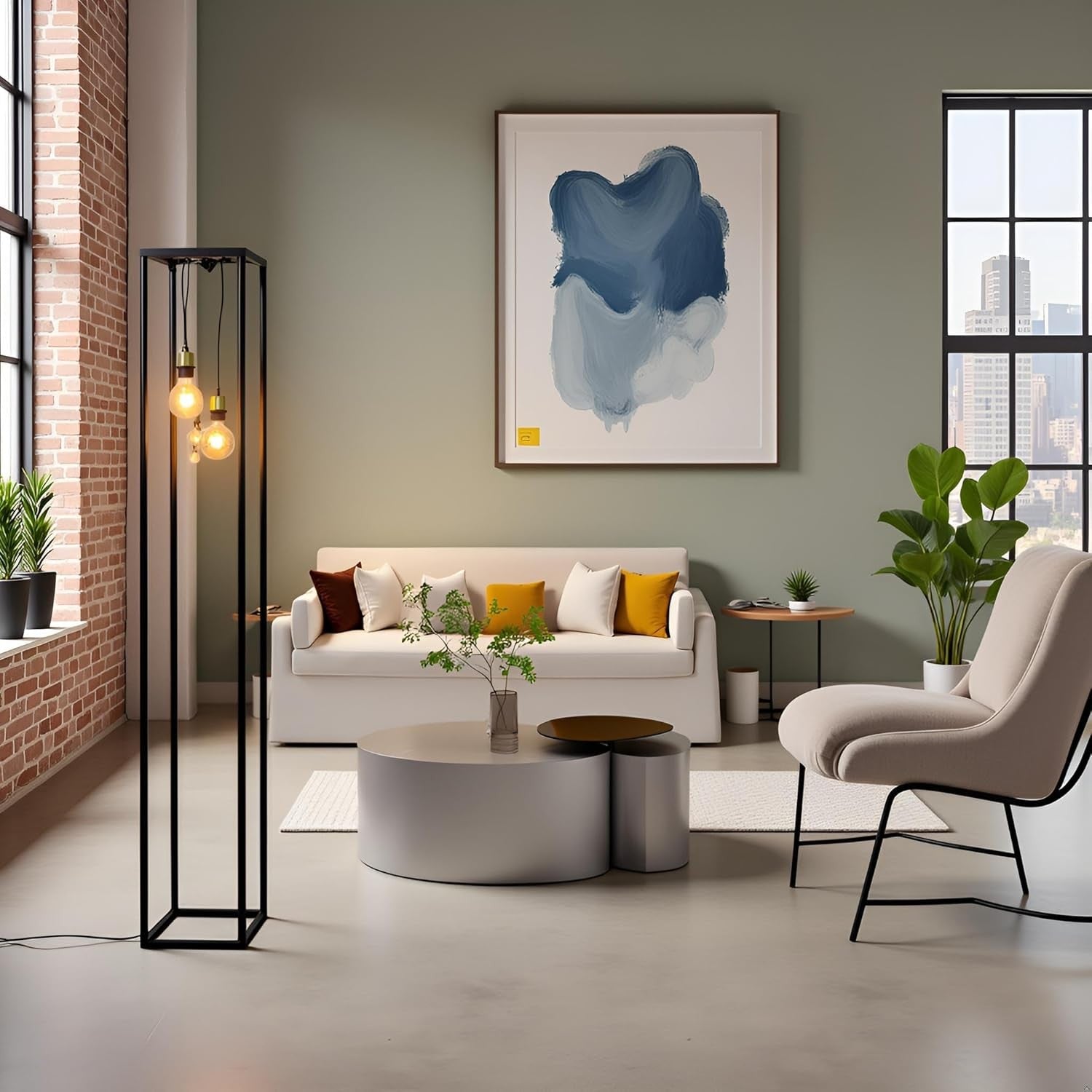 Industrial Metal Floor Lamp Black Square Frame E27 Modern Living Room