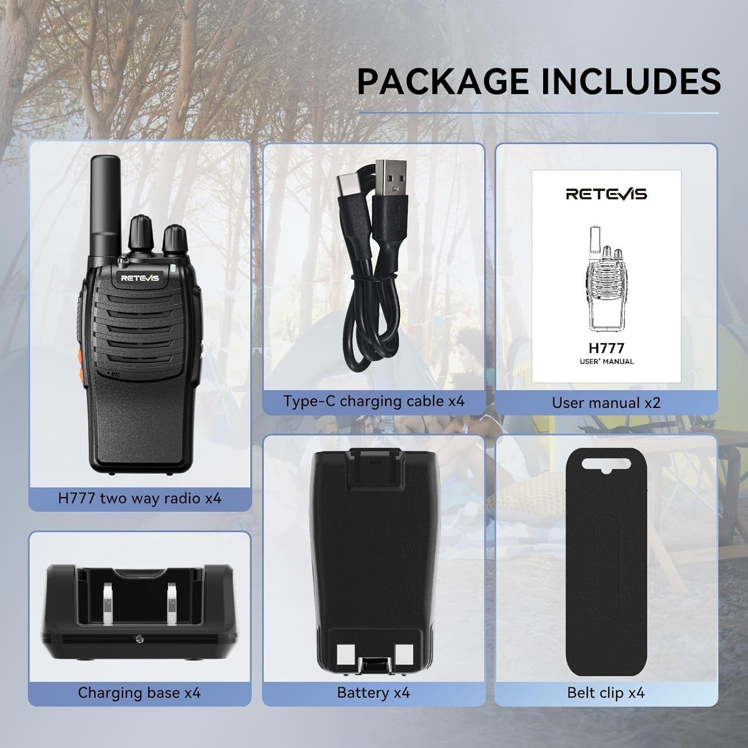 PMR446 Walkie Talkies 4 Pack USB-C VOX Emergency Long Range Radio