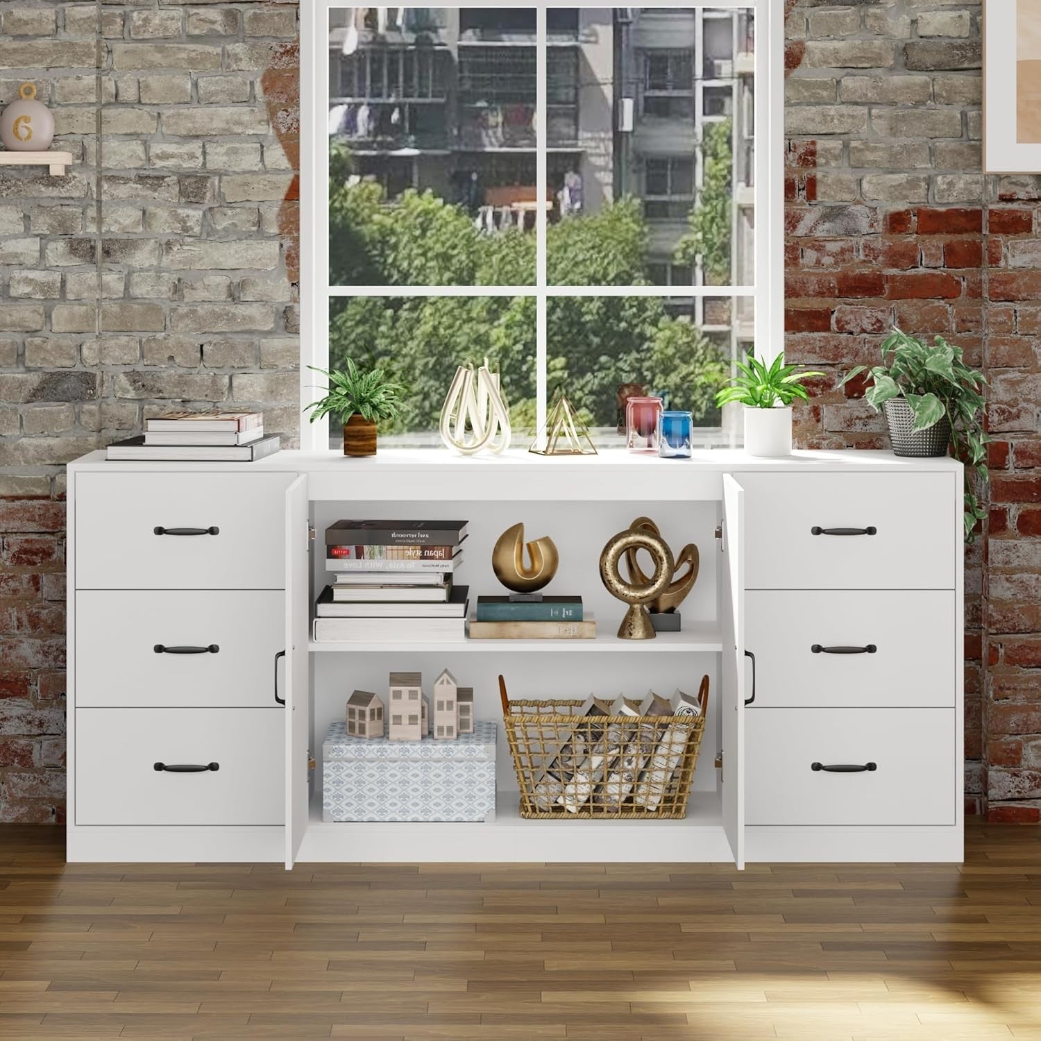 Modern Sideboard Cabinet 6 Drawers 2 Doors Storage Unit for Kitchen Hall