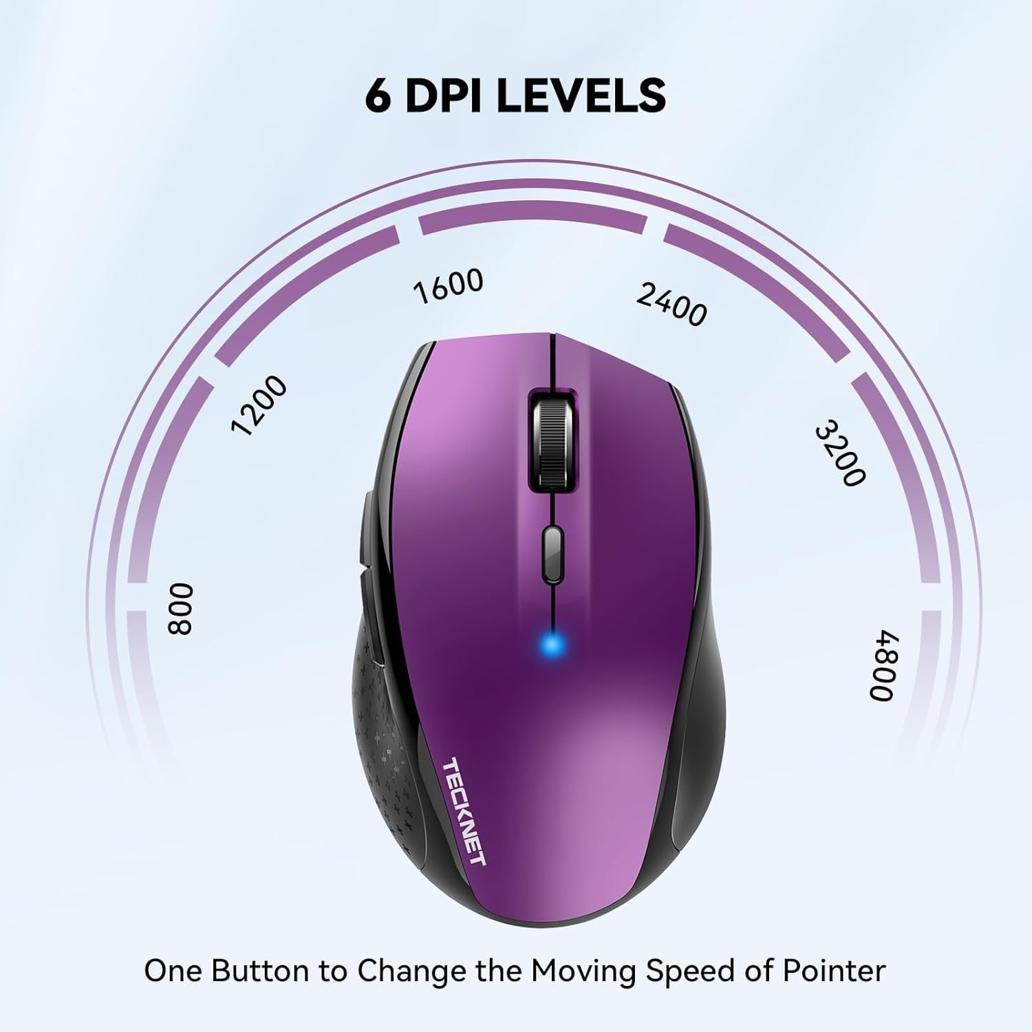 Wireless Bluetooth Mouse 4800DPI Ergonomic Silent Click Long Battery Purple