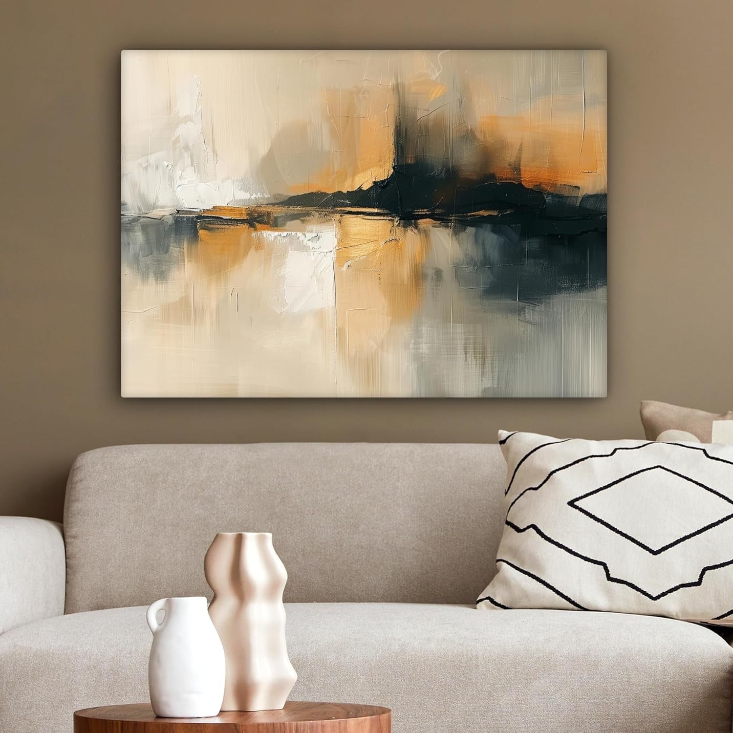 Abstract Canvas Wall Art Modern Neutral Black Gold 70x50cm Living Room Decor