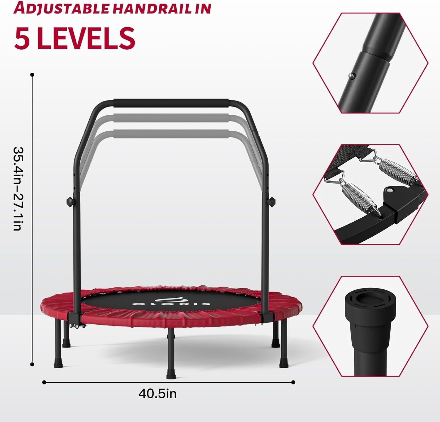 40” Indoor Fitness Trampoline Rebounder w Adjustable Handle 400lb