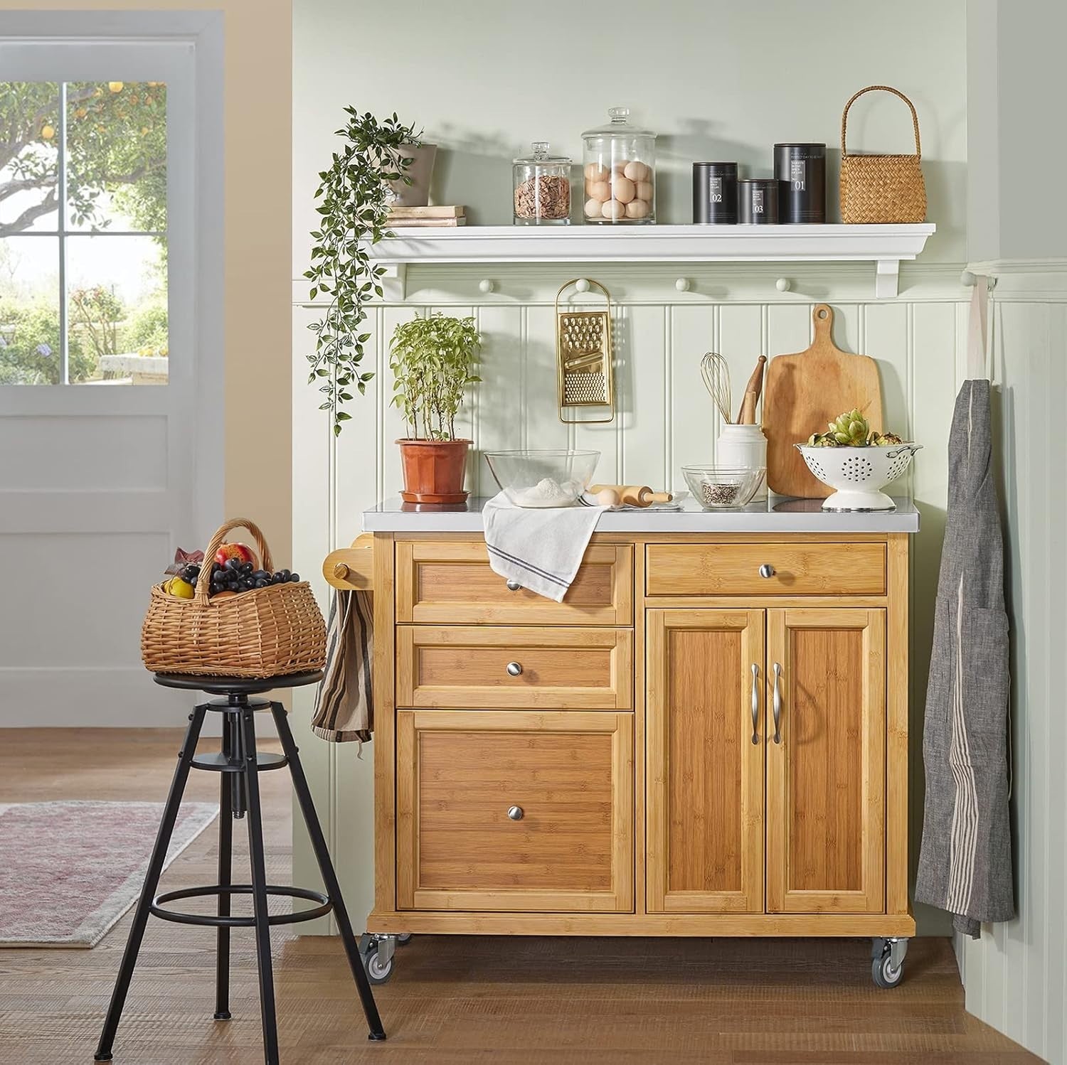 Kitchen Island Trolley w Stainless Steel Top 4 Drawers