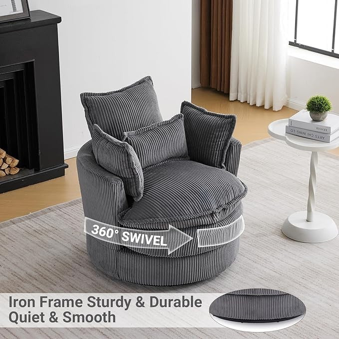 Grey Swivel Barrel Accent Chair 360° Rotating Cuddle Tub Sofa