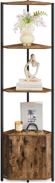 5-Tier Corner Shelf with Storage Cabinet Space-Saving Modern Display Unit Rustic