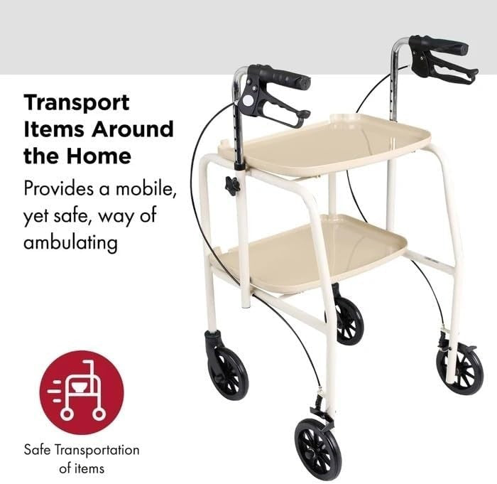 Walker Trolley with Trays Adjustable Lockable Brakes Indoor Mobility Aid