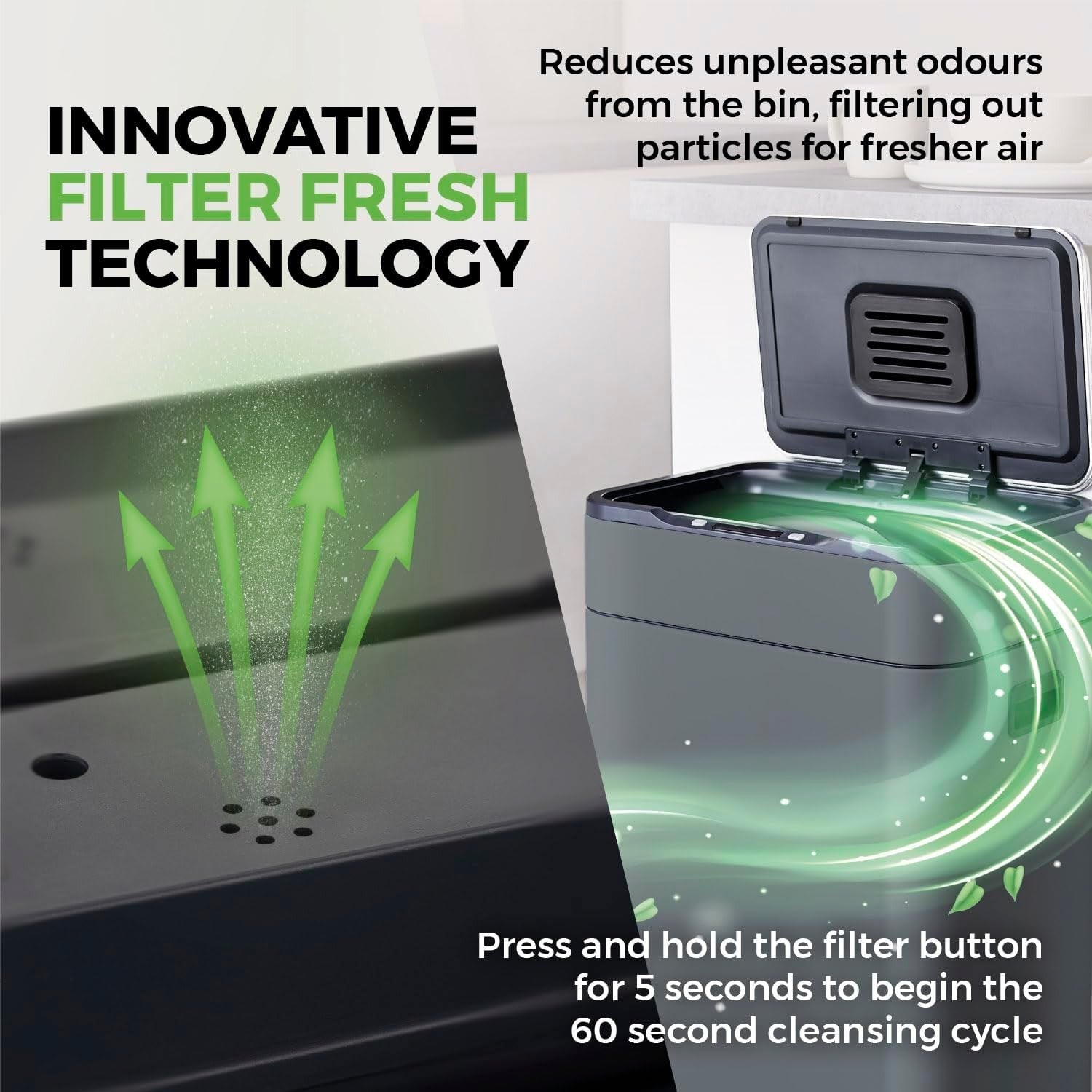 60L Touchless Kitchen Bin | Automatic Sensor Trash Can with Carbon Filter