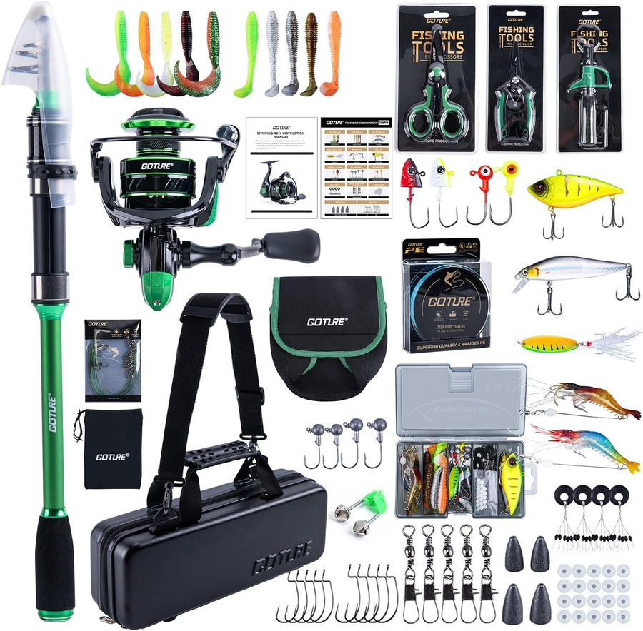 Telescopic Carbon Fishing Rod Reel Combo Travel Kit
