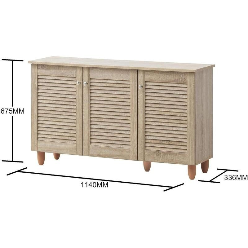 Oak Shoe Storage Cabinet 3 Door Cupboard – Entryway Hallway Organiser Unit