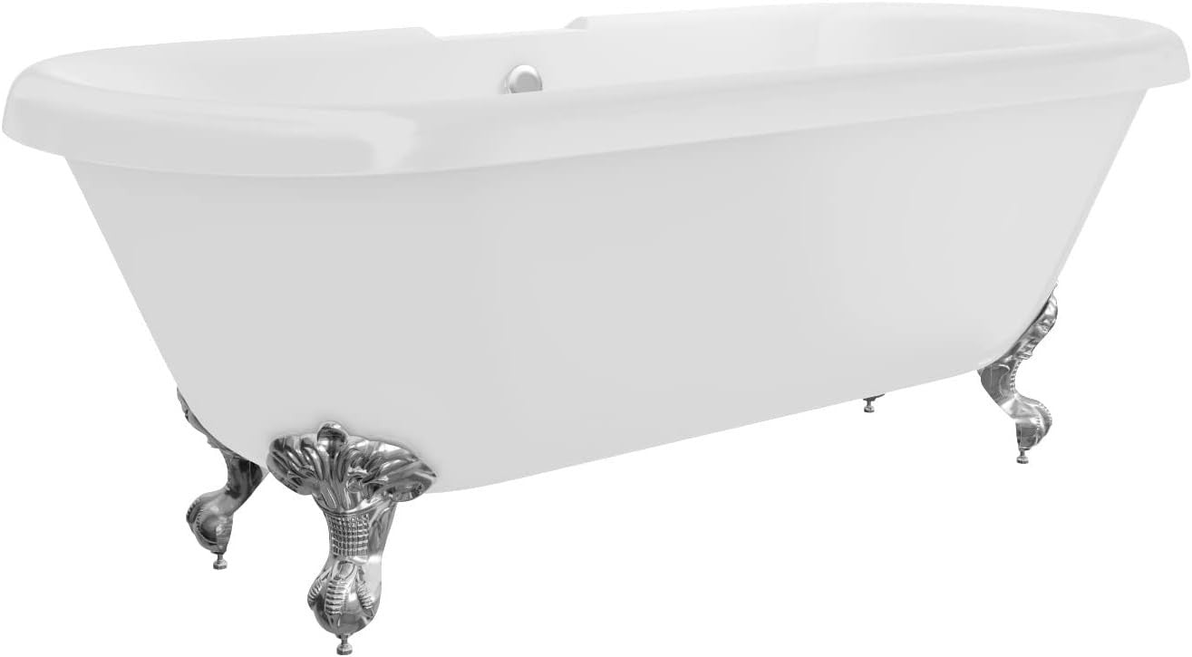 1515x740mm Double Ended Freestanding Bath White Acrylic Chrome Feet
