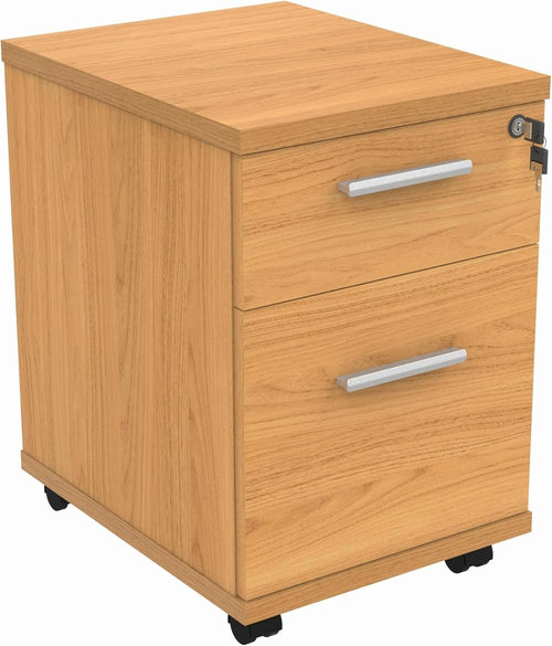Lockable 2 Drawer Mobile Filing Cabinet Pedestal Office Storage Beech Heavy Duty