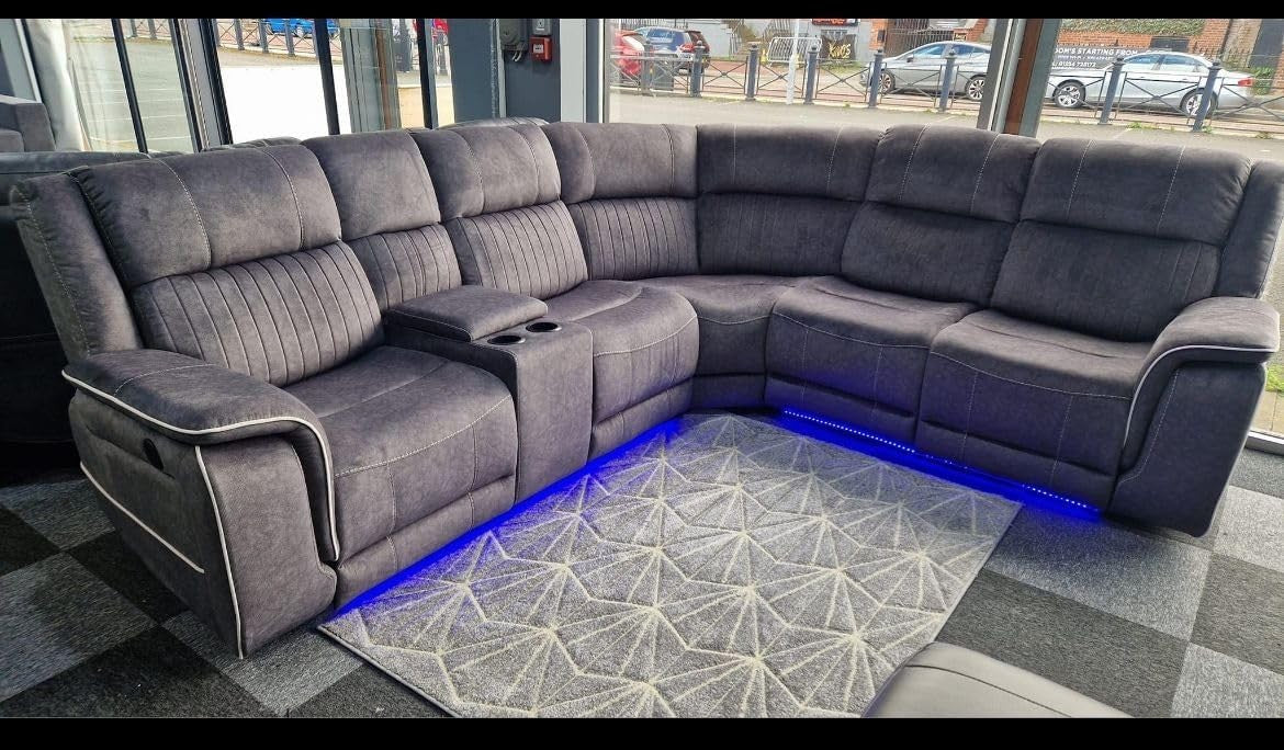 Electric Recliner Corner Sofa with LED Lights & Cup Holder – Grey L-Shape