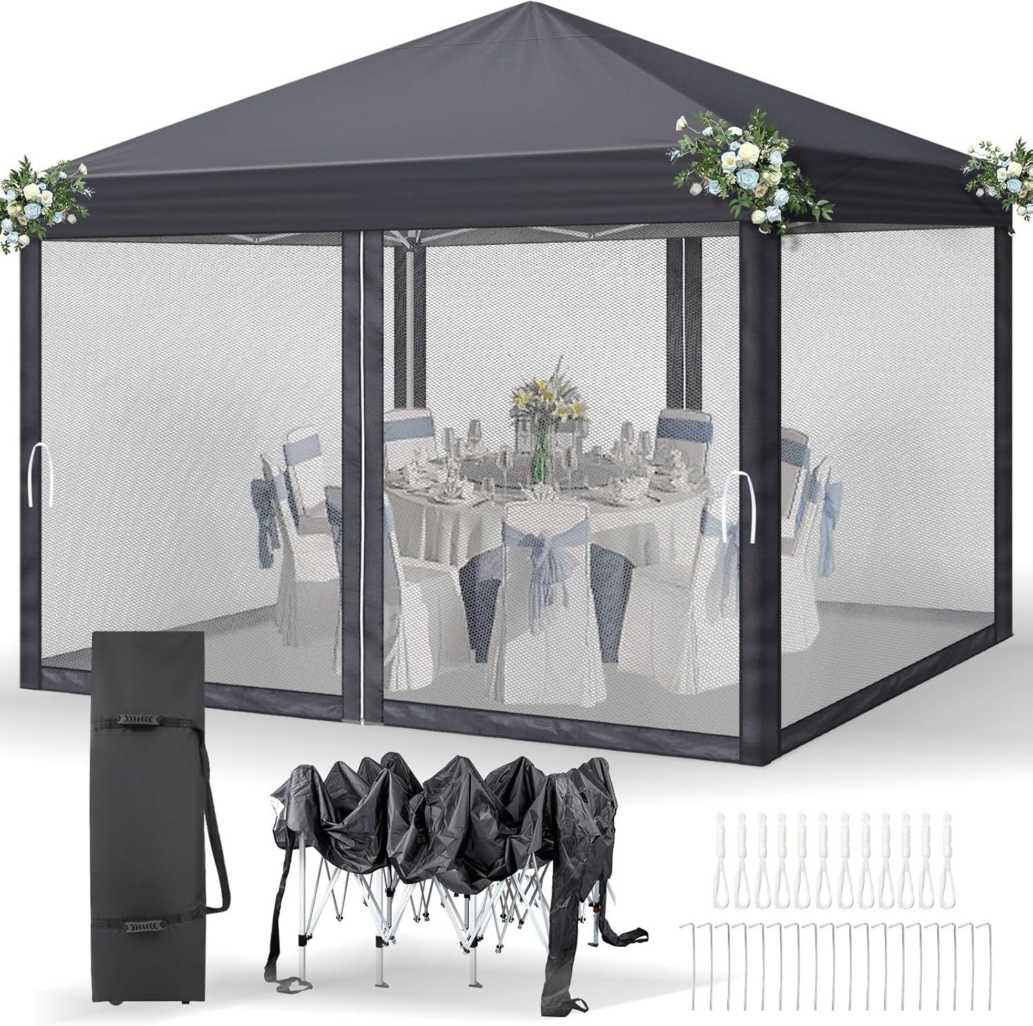 3x3M Pop Up Gazebo With Sides Mosquito Net Waterproof Garden Party Tent