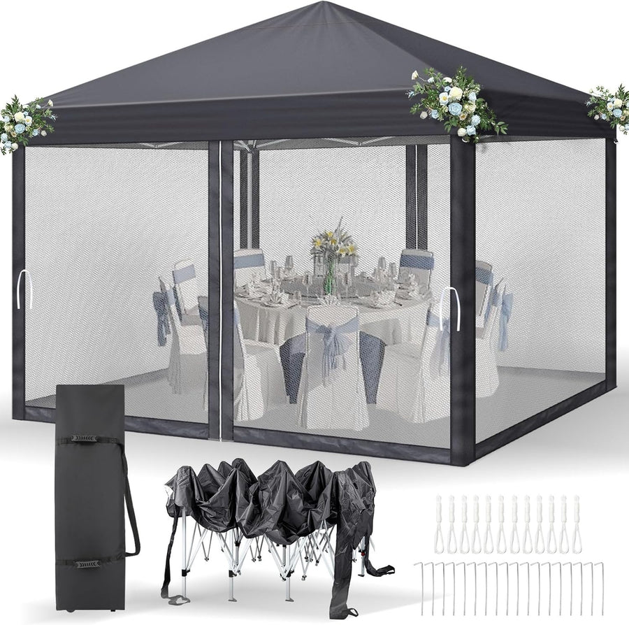 3x3M Pop Up Gazebo With Sides Mosquito Net Waterproof Garden Party Tent