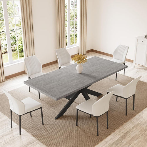 Extendable Dining Table Set 6 White Chairs MDF Kitchen Living Room Furniture