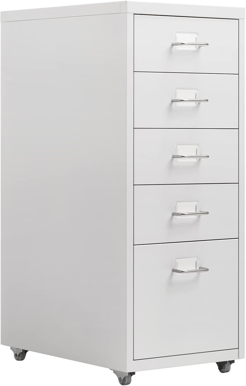Slim White Metal Rolling Cabinet 5 Drawer Mobile File Storage