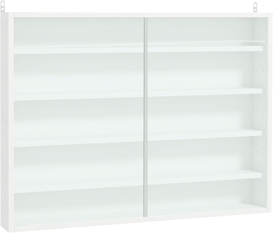 5-Tier White Wall Display Cabinet | Glass Sliding Door Shelf Unit 60×80cm