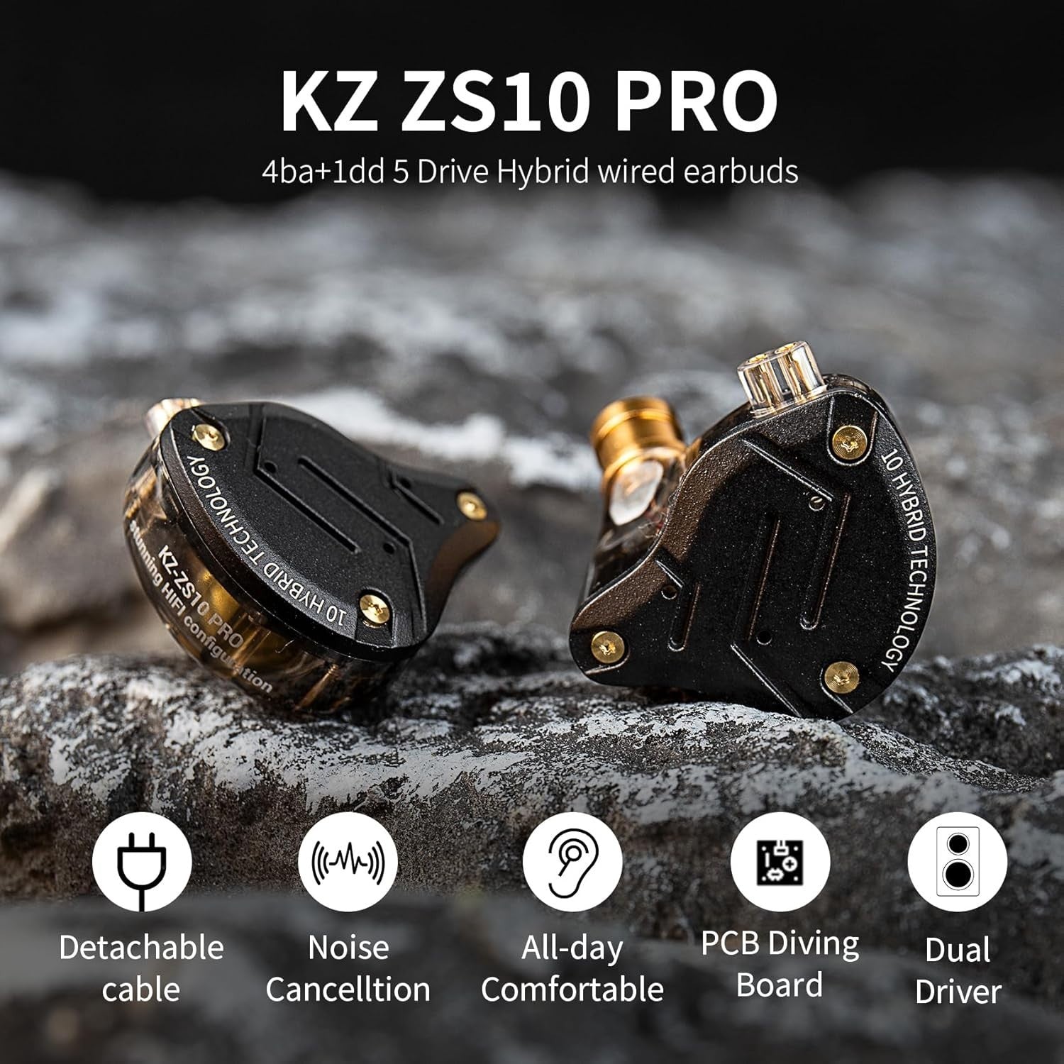 KZ ZS10 Pro 5 Driver Hybrid HiFi Earphones 4BA+1DD In Ear Monitor Black