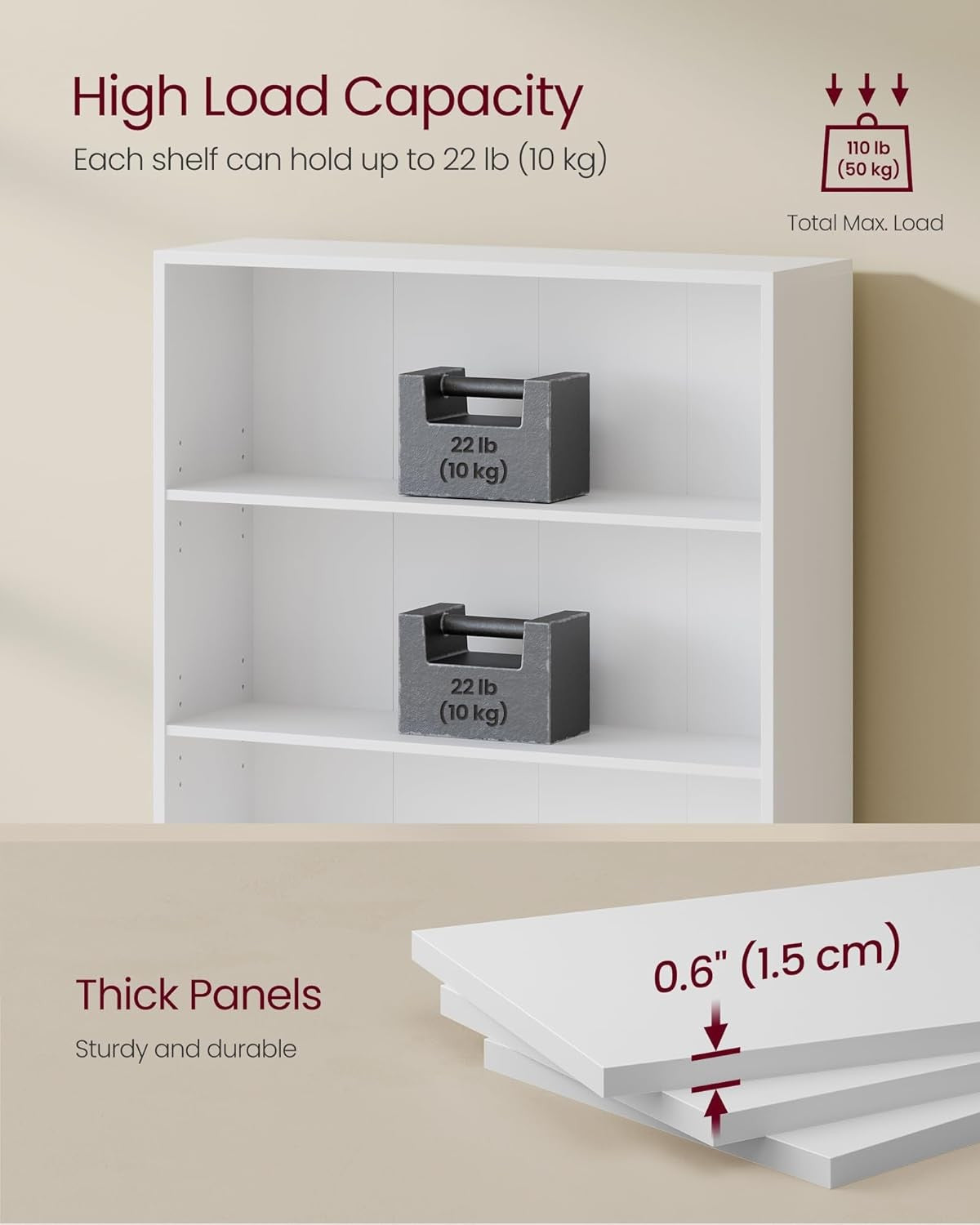 4-Tier White Bookcase 80cm Wide Adjustable Shelves Modern Storage Unit