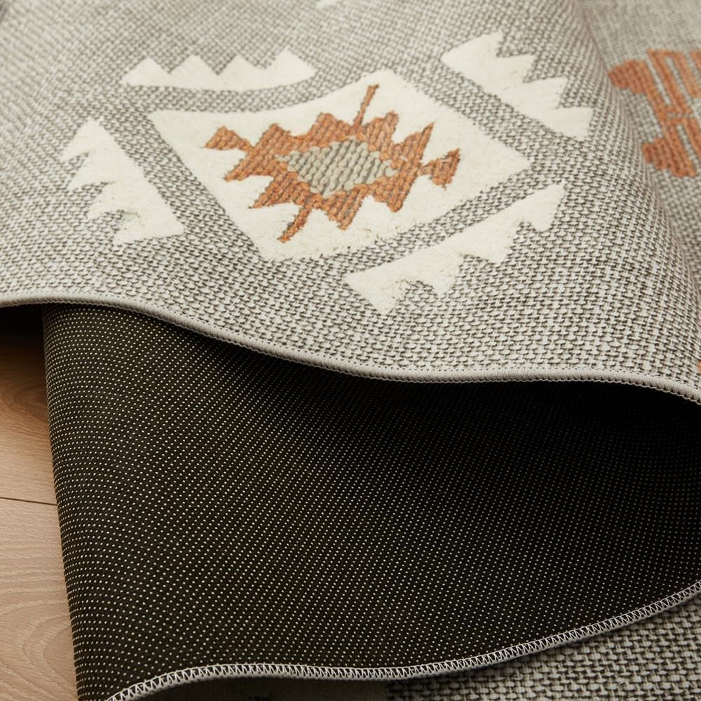 Grey Runner Rug 80x300cm Non Slip Hallway Carpet Low Pile Geometric