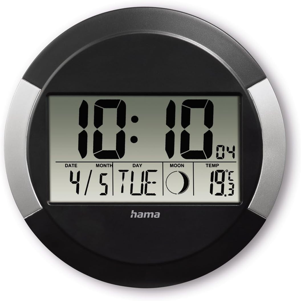 Digital Wall Clock Radio Controlled – LCD Display Calendar Thermometer Silent