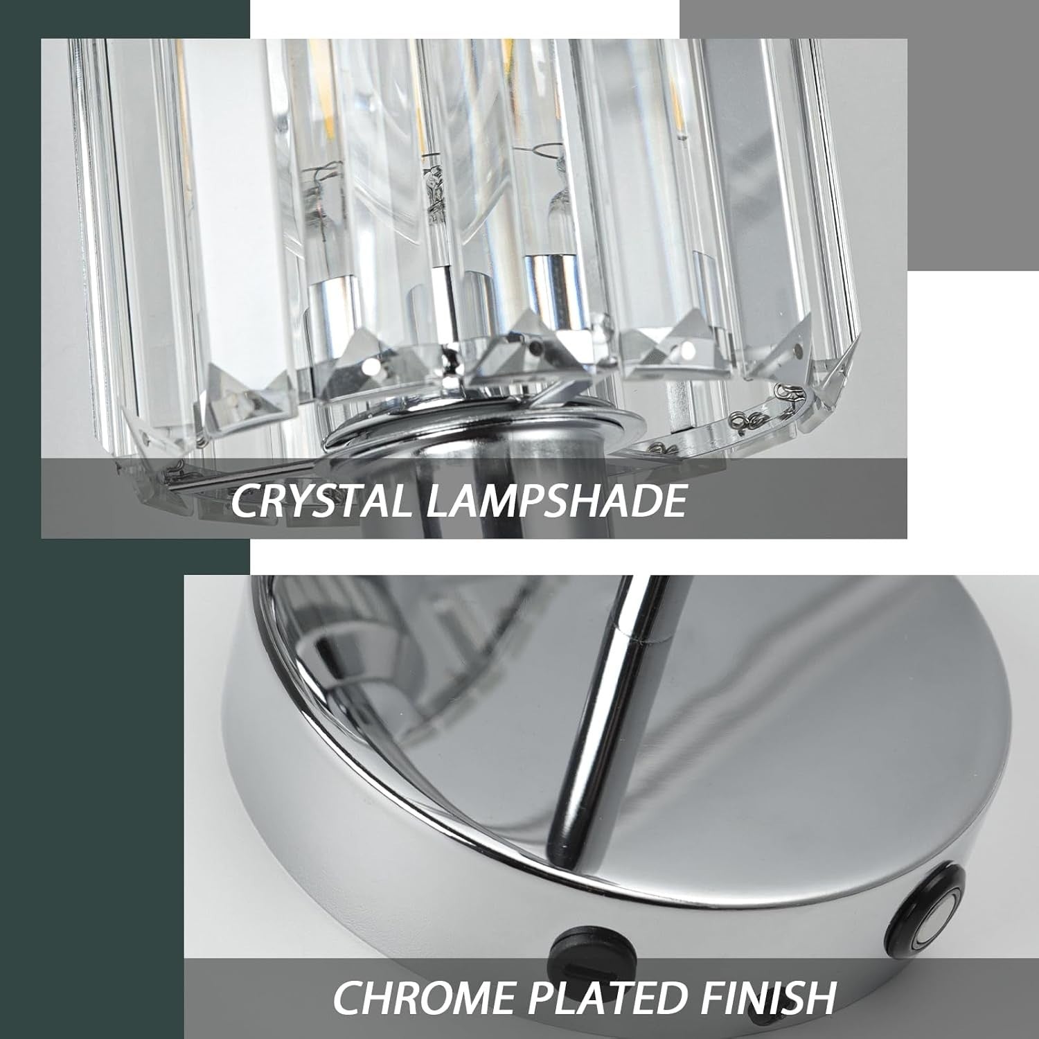 Silver Crystal Wall Sconces Set of 2 Wireless 10000mAh Lights with Remote
