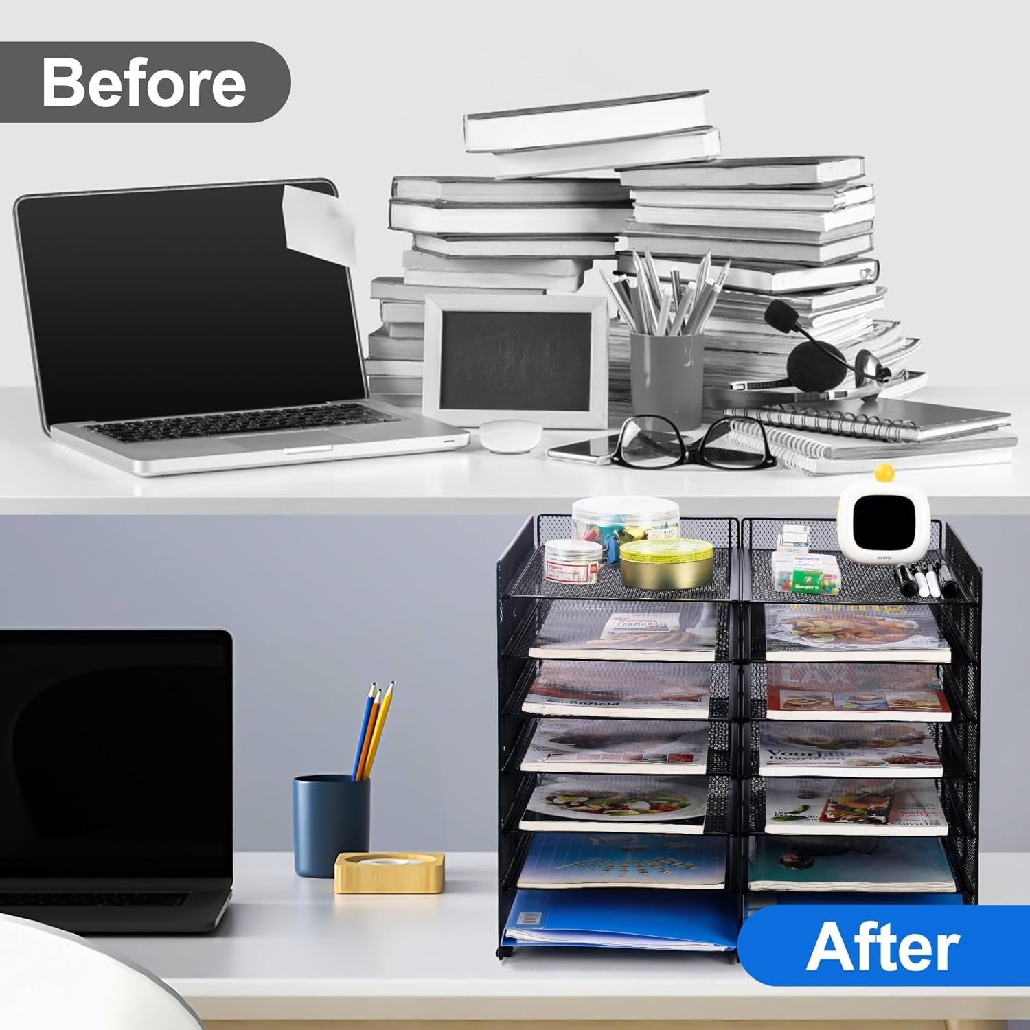 7-Tier Mesh Desk Organiser 12 Compartments A4 Paper File Tray Black