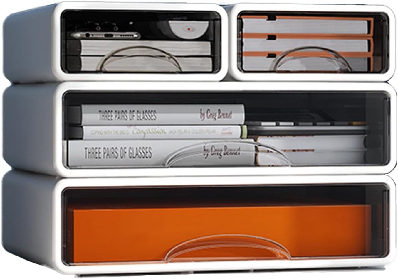 White Desk Organizer 2 Small + 2 Medium Drawers Stackable Storage