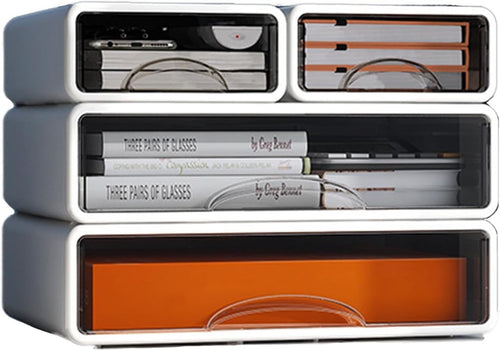 White Desk Organizer 2 Small + 2 Medium Drawers Stackable Storage