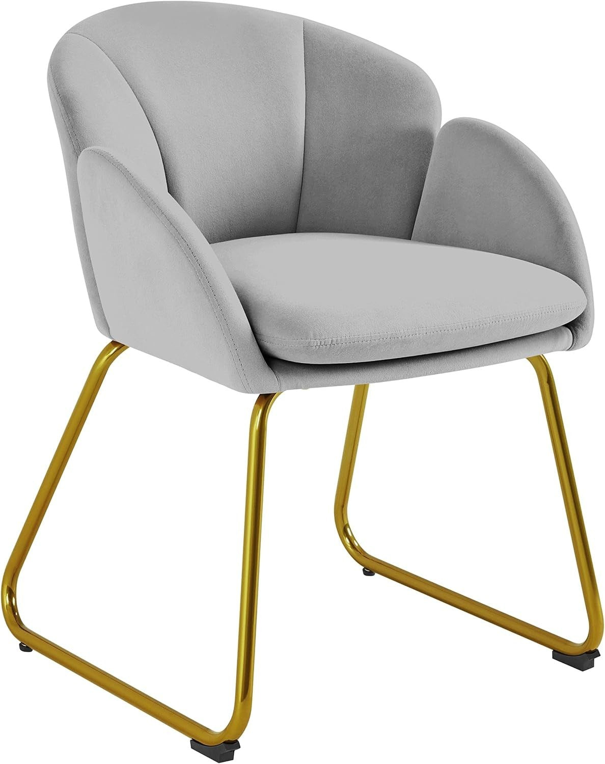 Grey Velvet Tub Vanity Chair Petal Accent Armchair with Gold Metal Legs