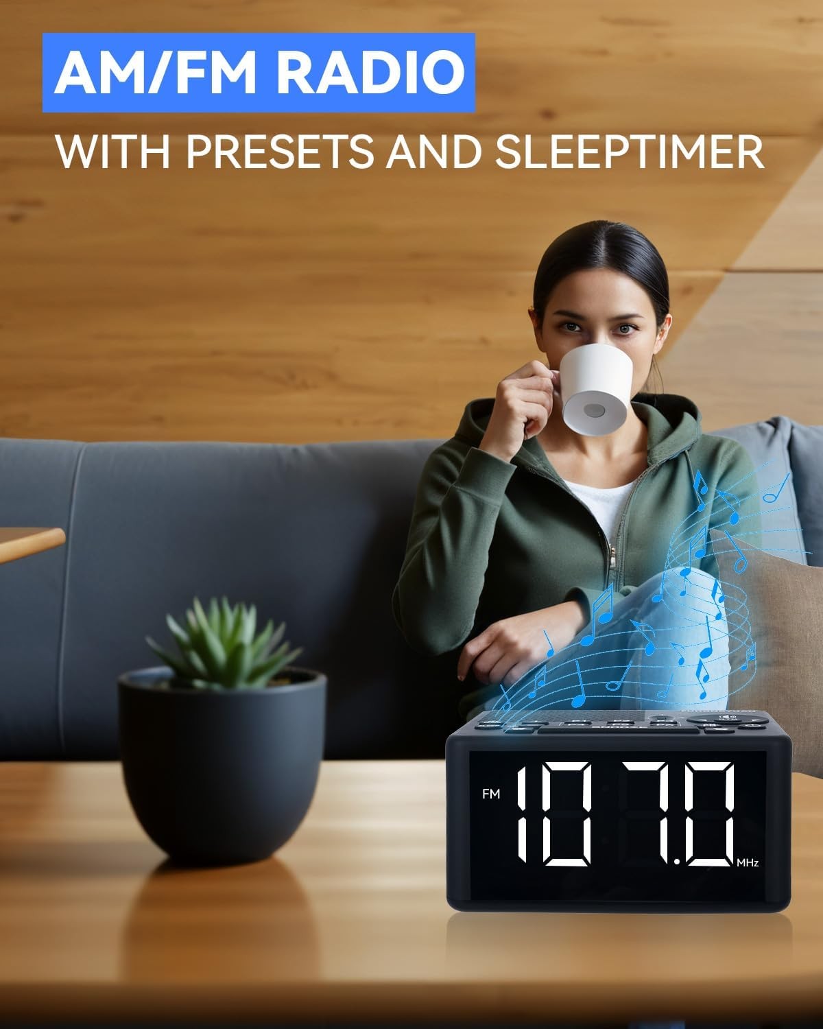 AM FM Digital Alarm Clock Radio Large LED Display Dual Alarm Snooze Timer