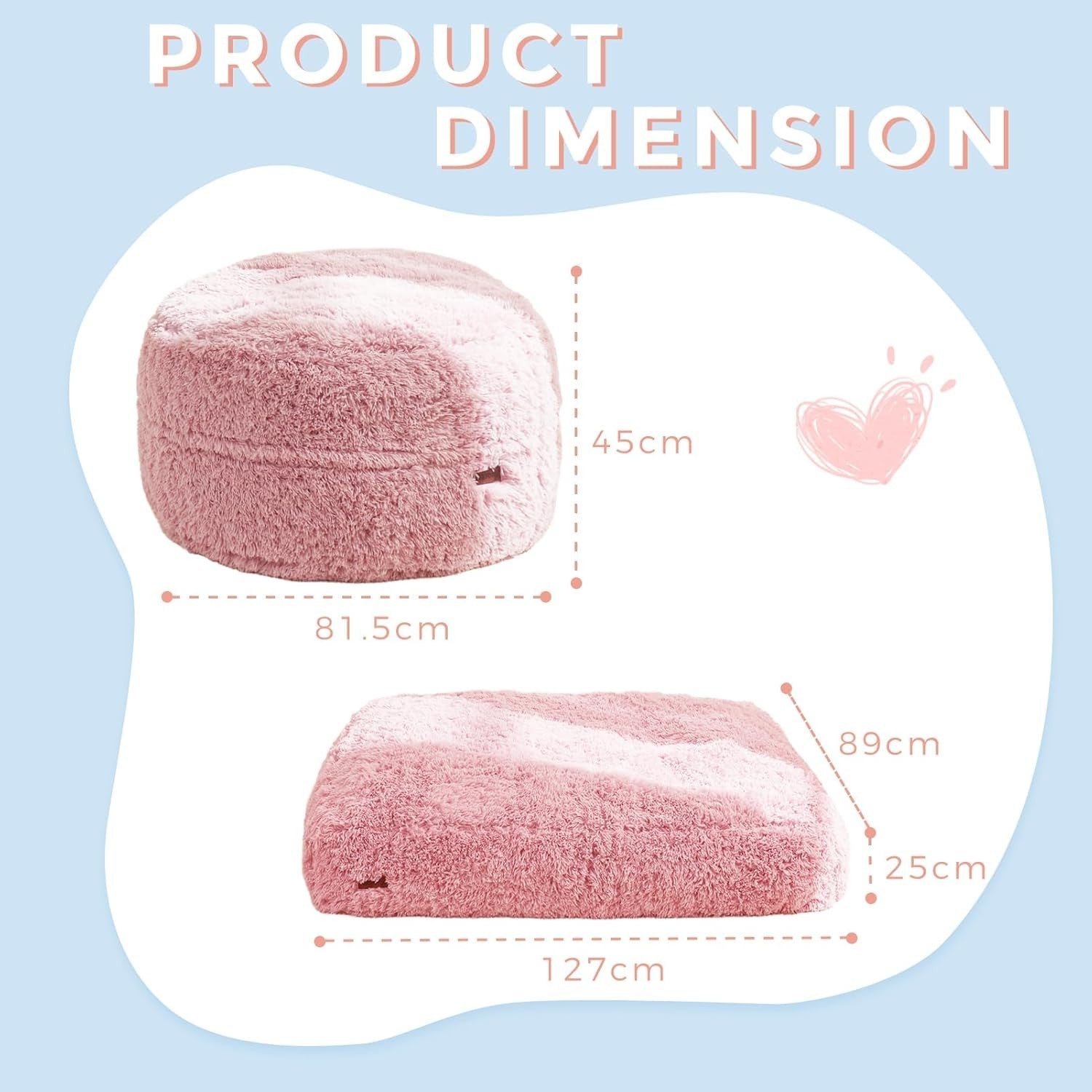 Kids Plush Chair Bed Sofa Pink | Convertible Bean Bag Fold Out Seat