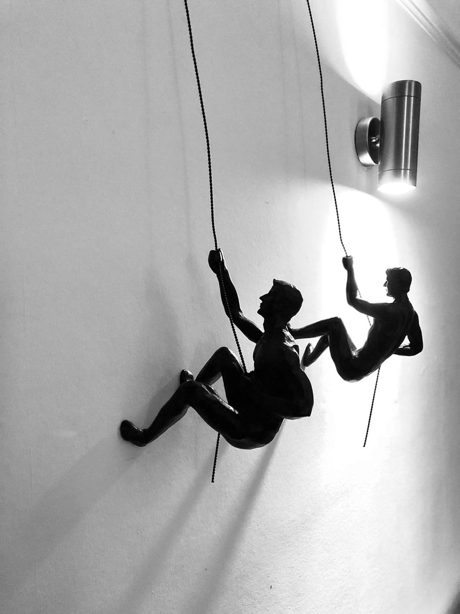 Bronze Climbing Man Wall Art Set Rope Abseiling Sculptures