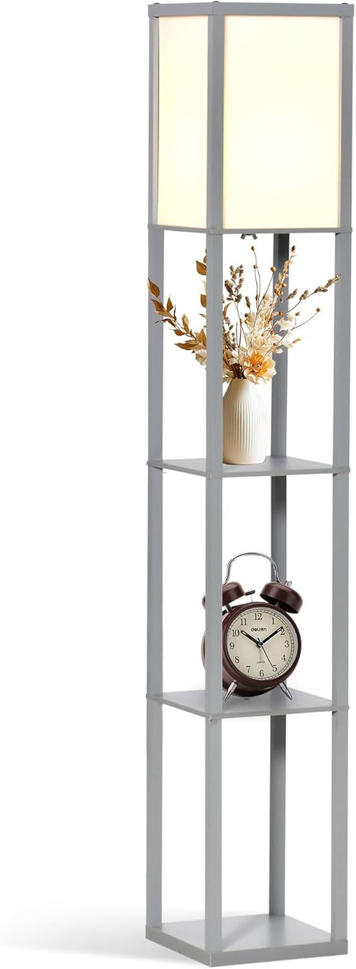 Floor Lamp with Shelves Storage Modern Standing Light Grey 3 Tier 160cm
