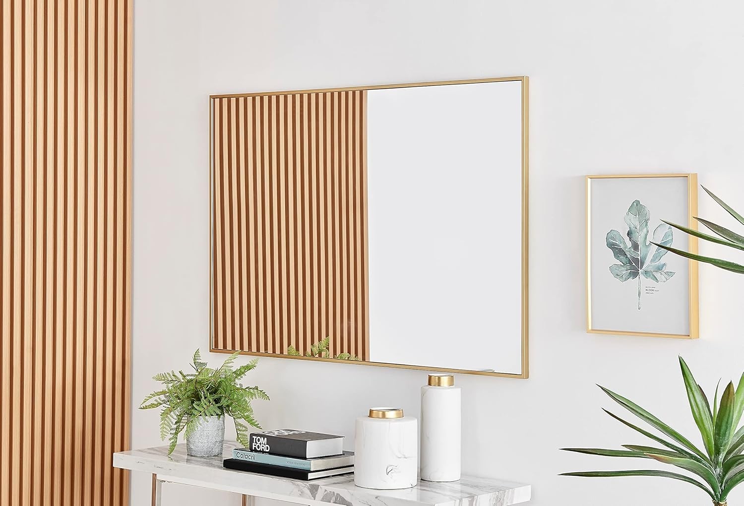 Large Gold Wall Mirror 120x80cm Modern Rectangular Glam for Hall or Lounge
